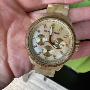 Michael Kors Gold and Tan Chronograph Watch